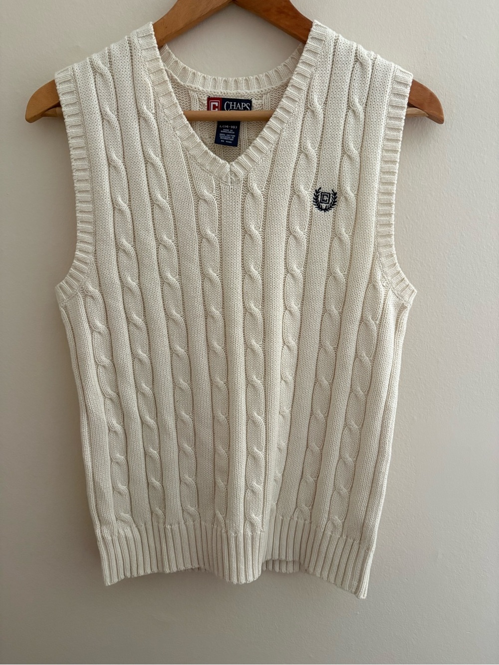 Chaps Women's Cream Cable-Knit V-Neck Sweater Vest with Crest Detail
